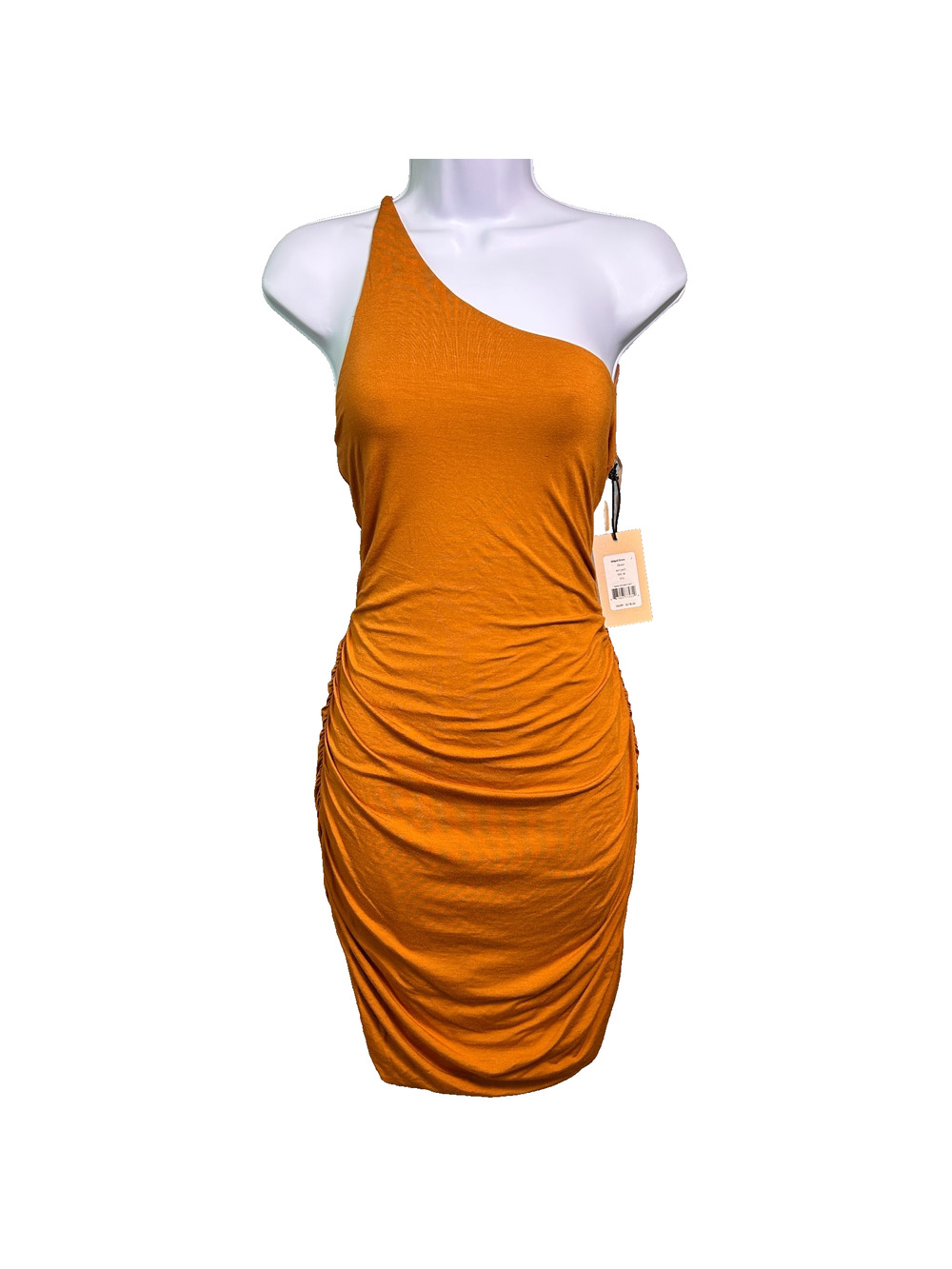 NWT Bailey 44 Abigail Dress One Shoulder Bodycon Rushed Womens M Rust Orange